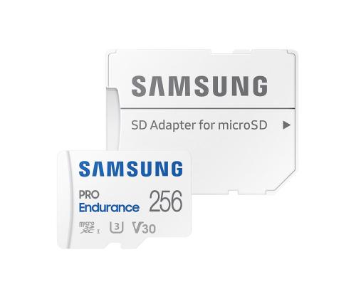 Samsung PRO Endurance, microSDXC + SD-sovitin, 256 Gt, valkoinen - Mälukaart