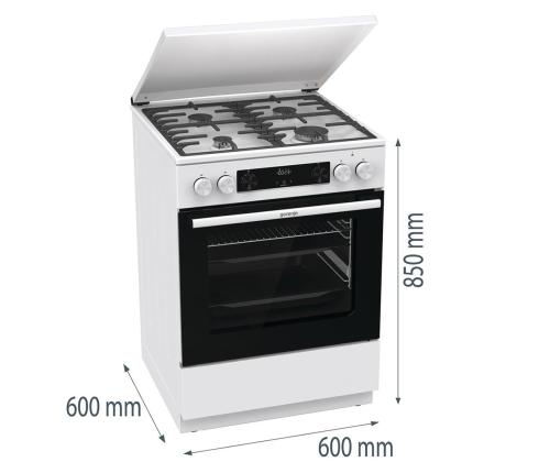 Gorenje, 71 L, leveys 60 cm, valkoinen - Kaasuliesi, jossa on sähköuuni