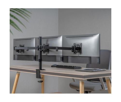 Deltaco Triple Desk Mount, 13-27'', musta - Monitorin kolmijalkainen jalusta