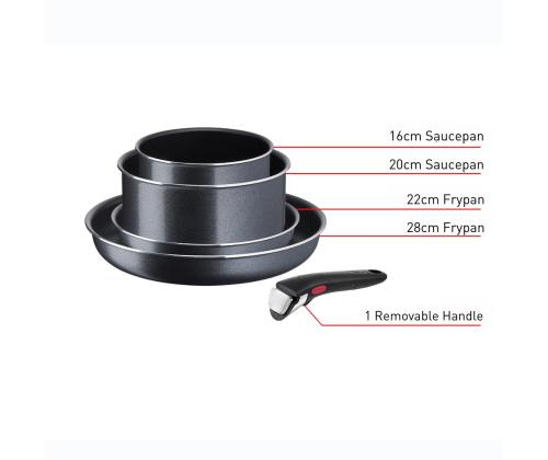 Tefal Ingenio XL Force, 5-osainen, 16/20/22/28 cm - Kattila- ja pannusarja + irrotettava kahva