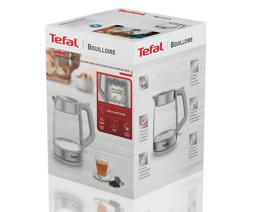 Tefal, 1,7 L, harmaa - Lasinen vedenkeitin