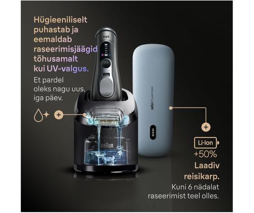 Braun Series 9 Pro+ Wet & Dry, 6-osainen SmartCare-keskus ja PowerCase-matkalaukku, tummanharmaa - Pardel