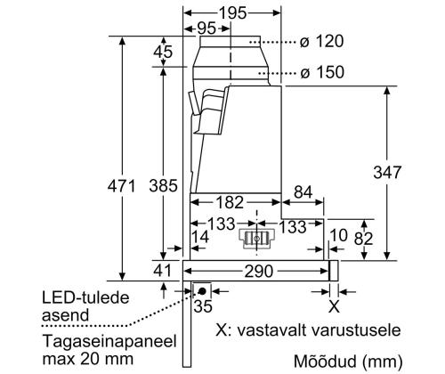 Bosch, 728 m³/h, laius 59,8 cm, hõbedane - Integreeritav õhupuhasti