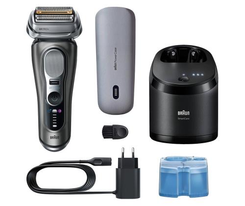 Braun Series 9 Pro+ Wet & Dry, 6-osainen SmartCare-keskus ja PowerCase-matkalaukku, tummanharmaa - Pardel