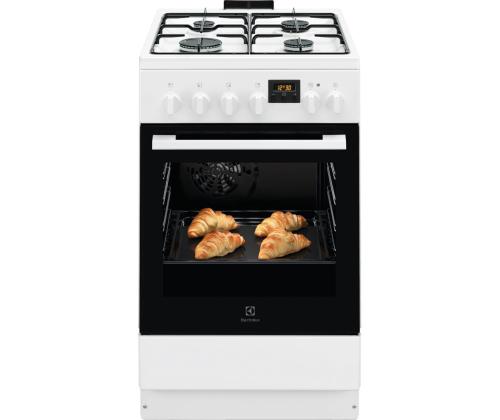 Electrolux 500 Series, 57 L, leveys 50 cm, valkoinen - Kaasukeittotaso, jossa sähköuuni