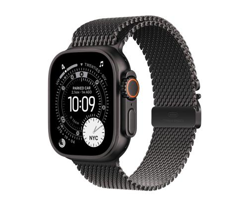 Apple Watch Ultra 3, 49 mm, Titanium Milanese Loop, keskikokoinen, musta titaani / musta - Älykello - Smartwatch