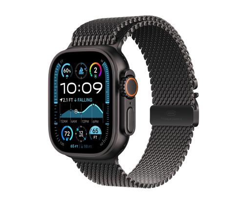 Apple Watch Ultra 2, 49 mm, Titanium Milanese Loop, Large, musta titaani / musta - Älykellot