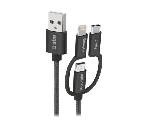 SBS USB / Micro USB, USB-C, Lightning, musta - USB-kaapeli
