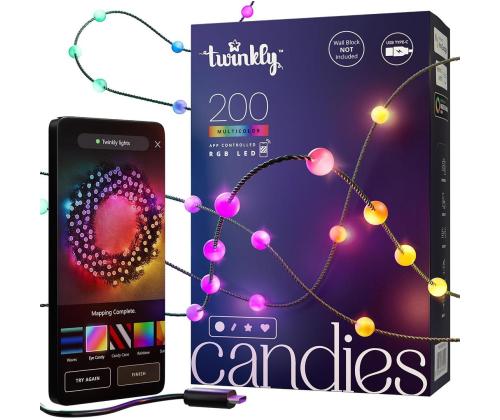 Twinkly Candies Pearls, RGB, 200 LED, USB-C, 12 m, vihreä - Älyvalaisin