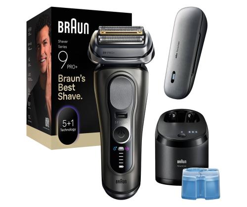 Braun Series 9 Pro+ Wet & Dry, 6-osainen SmartCare-keskus ja PowerCase-matkalaukku, tummanharmaa - Pardel