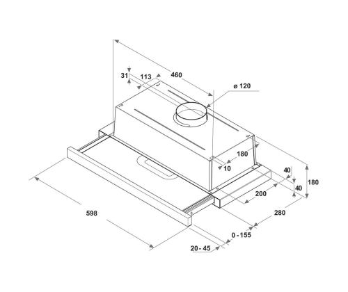Whirlpool, 304 m³/h, leveys 59,9 cm, musta - Integroitu huppu