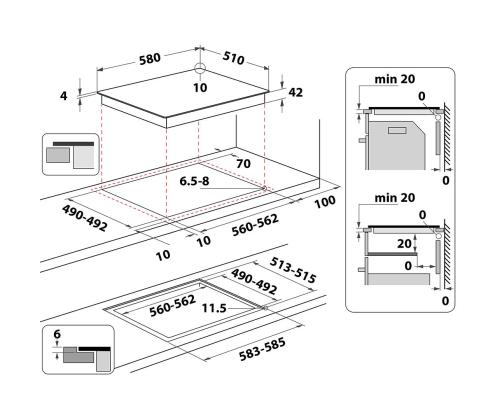 Poreallas, leveys 58 cm, kehyksetön, musta - Integroitu keraaminen liesi