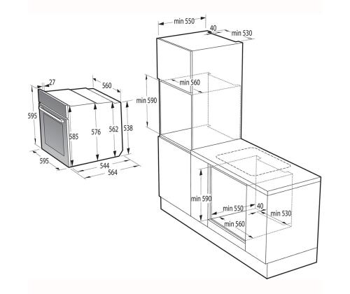 Gorenje, 77 L, pyrolyyttinen puhdistus, musta - Integroitu uuni