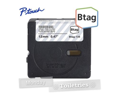 Brother Btag 135, 4m, valkoinen/läpinäkyvä - Tarrakiinnitysteippi