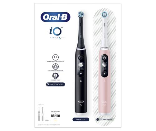 Braun Oral-B iO6, 2 kpl, musta/pinkki - Sähköhammasharjasarja