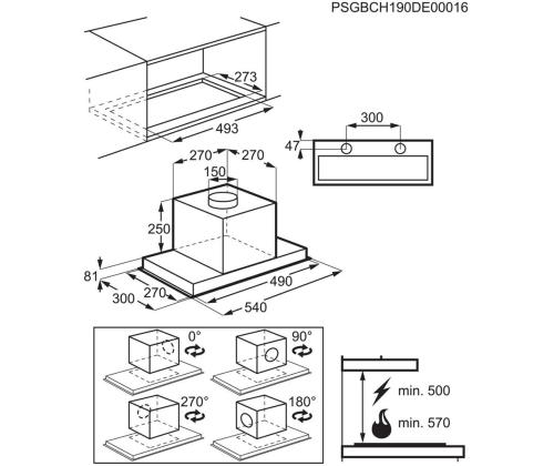 Electrolux, 700 m³/h, leveys 54 cm, musta - Integroitu ilmanpuhdistin