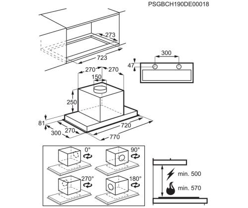 Electrolux, 700 m³/h, leveys 77 cm, ruostumaton teräs - Integroitu liesituuletin