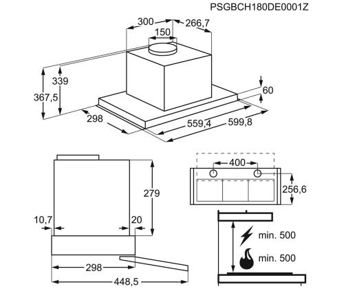 Electrolux, 600 m³/h, leveys 56 cm, ruostumaton teräs - Integroitu liesituuletin