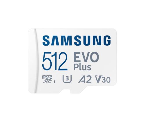 Samsung EVO Plus, microSDXC, 512 GB, valkoinen - Muistikortti ja sovitin