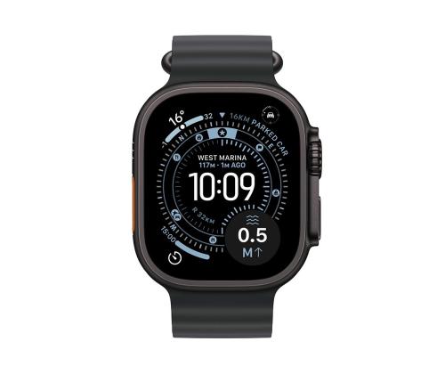 Apple Watch Ultra 3, 49 mm, Ocean Band, musta titaani / musta - Älykello - Smartwatch