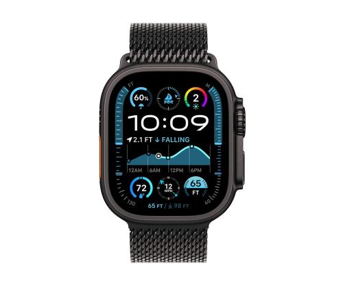 Apple Watch Ultra 2, 49 mm, Titanium Milanese Loop, Large, musta titaani / musta - Älykellot