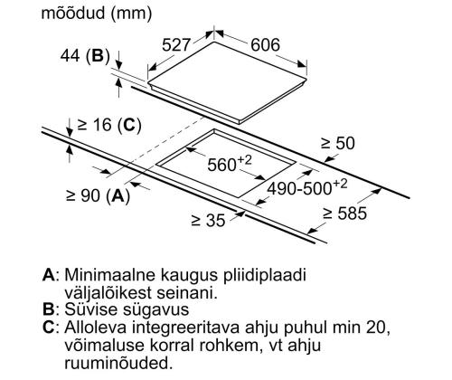 Bosch, leveys 60,6 cm, teräsrunko, musta - Integroitu keraaminen liesi