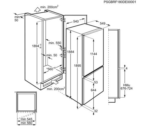AEG, 269 L, korkeus 189 cm - Integroitu jääkaappi