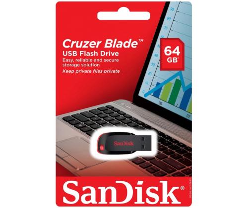 SanDisk Cruzer Blade, USB-A, 64 Gt, pakko - Mälupulk
