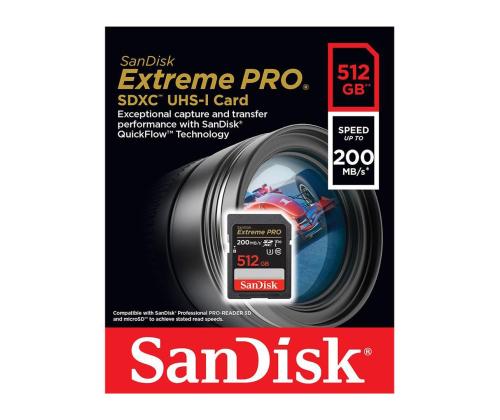 SANDISK Extreme Pro, UHS-I, SDXC, 512 Gt, pakko - Mälukaart