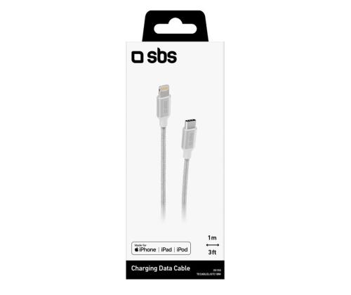 Kaapeli SBS Punottu USB-C/Lightning 1m Hopea