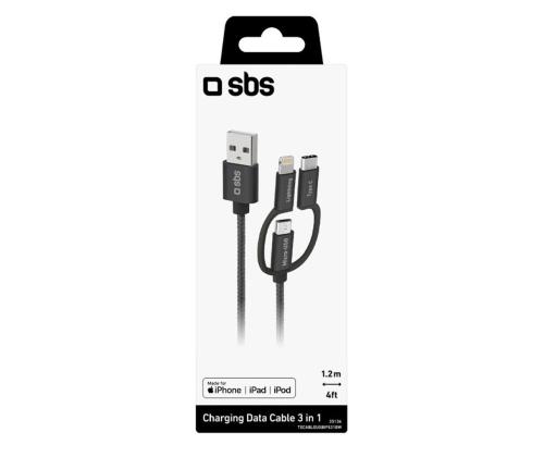 SBS USB / Micro USB, USB-C, Lightning, musta - USB-kaapeli