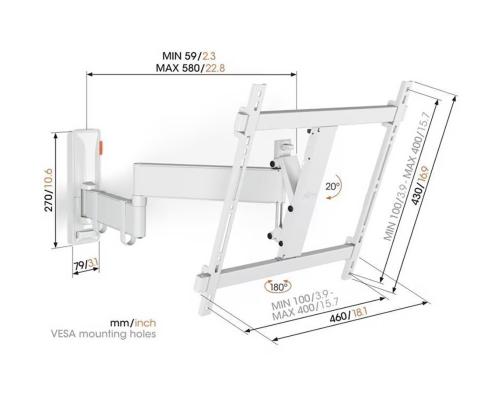 Vogelin 3443W Comfort Full-Motion, 32" - 65", valkoinen - TV-seinäteline