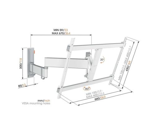 Vogelin TVM 3643 Full-Motion, 180º, 40´´ - 77´´, valkoinen - TV-seinäteline