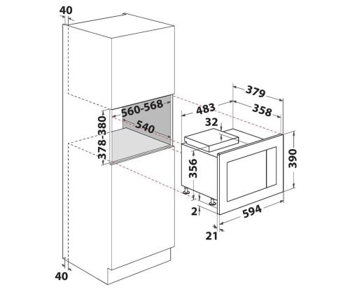 Whirlpool, 25 L, 900 W, must - Integroitu microline-grilli
