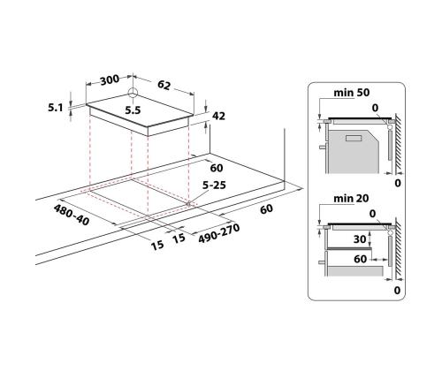 Whirlpool, domino, leveys 30 cm, musta - Integroitu keraaminen keittotaso