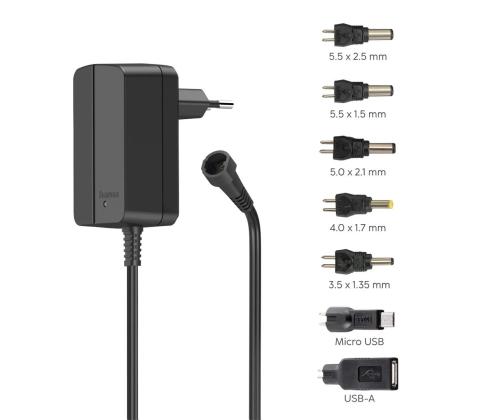 Hama Universal kytkettävä virtalähde, 1 A, 12 W, musta - Virtasovitin