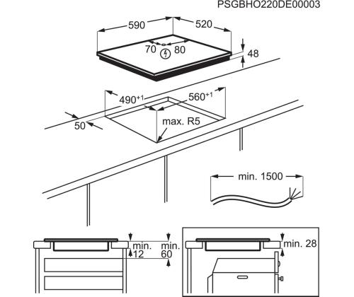 Electrolux 300 Basic, leveys 52 cm, kehyksetön, musta - Integroitu induktioliesi