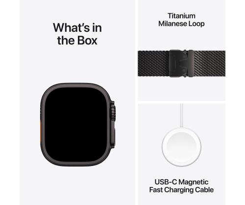 Apple Watch Ultra 2, 49 mm, Titanium Milanese Loop, Large, musta titaani / musta - Älykellot