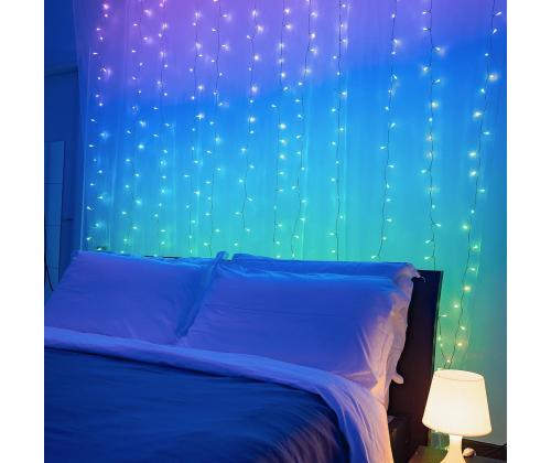 Twinkly Curtain, Jouluverho, 210 LED, IP44, musta - Älykkäät jouluvalot