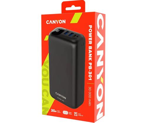 Canyon PB-301, 30 000 mAh, USB-A, USB-C, musta - Akkupankki