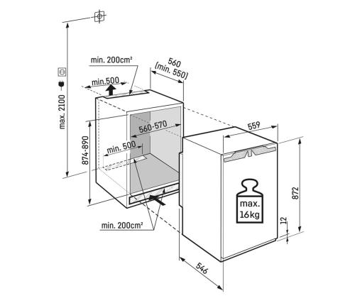 Liebherr, 118 L, korkeus 88 cm - Integroitu jääkaappi