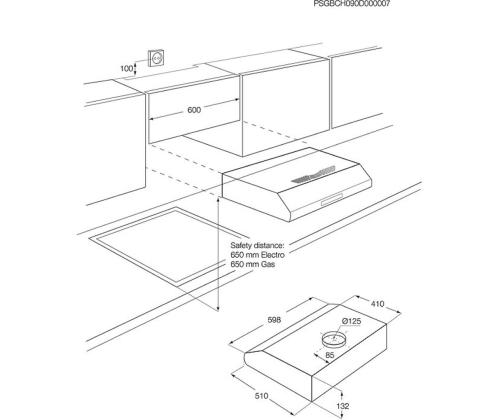 Electrolux, 208 m³/h, leveys 59,8 cm, ruostumaton teräs - Ilmanpuhdistin