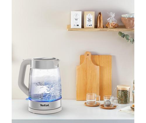 Tefal, 1,7 L, harmaa - Lasinen vedenkeitin