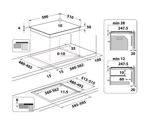 Poreallas, leveys 59 cm, kehyksetön, valkoinen - Integroitu induktioliesi