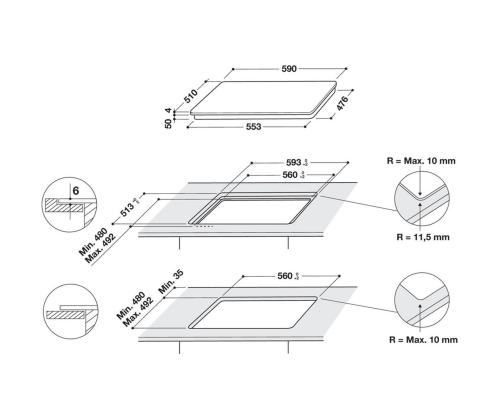 Whirlpool, laius 59 cm, raamita, must - Integreeritav induktsioonpliidiplaat