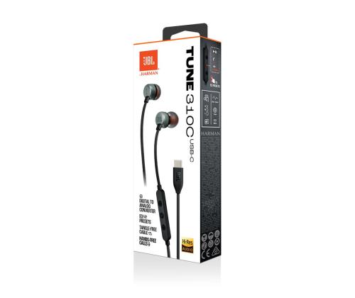 JBL Tune 310C USB-C in-ear, musta - Langalliset kuulokkeet -