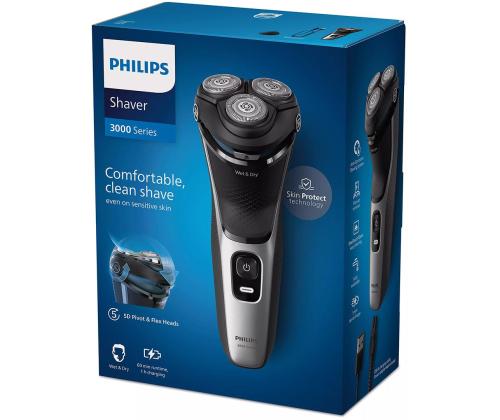 Philips Shaver 3000 Series, märkä ja kuiva, must/hõbedane - Pardel