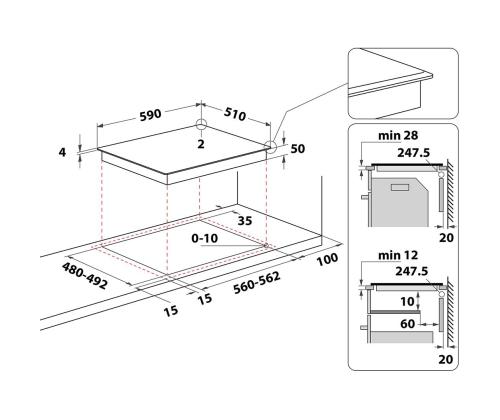 Poreallas, leveys 59 cm, musta - Integroitu induktioliesi