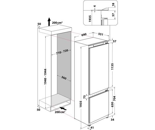 Whirlpool, NoFrost, 394 L, 194 cm - Integroitu jääkaappi