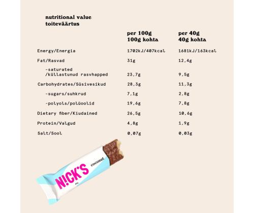 Suklaa NICK´S Kookossuklaa 40g
